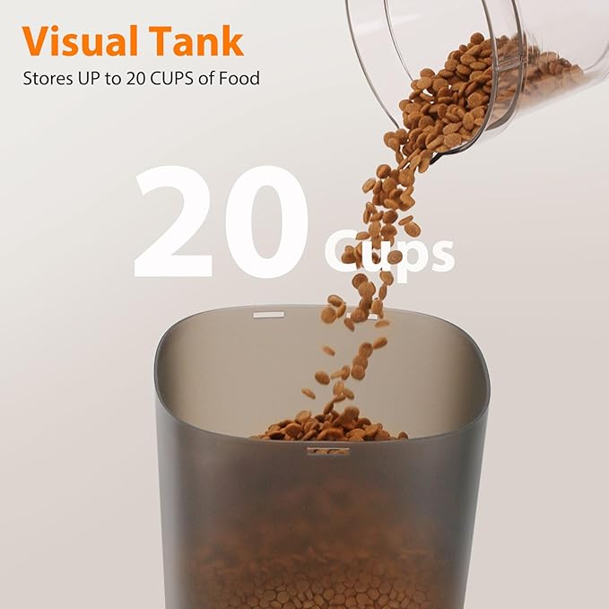Automatic Cat Feeder and Water Fountain, 5L/20 Cups Timed Cat Dry Food Dispenser, 10s Meal Call, 20 Portions 6 Meals Per Day, 2L Cats Fountains for Drinking with Filter, Pet Feeder for Dog White