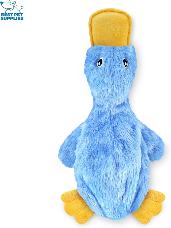 Best Pet Supplies Interactive Squeaky Dog Chew Toy, Ideal Dog Toys for Chewers, Small, Medium & Large Dogs, and Fetch Lovers - Crinkle Duck (Blue), Large