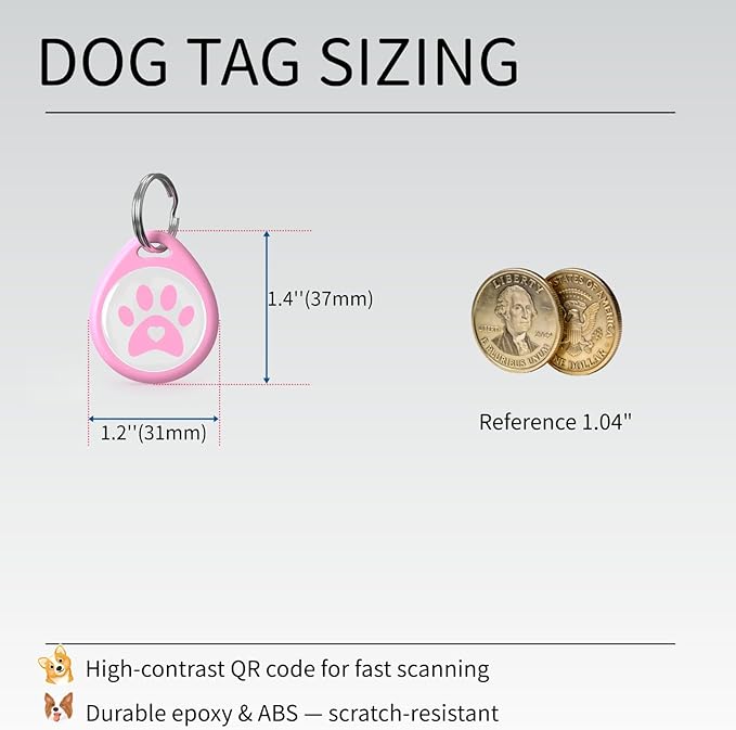 (2 Pack) Smart QR Code ID Dog cat Tags for Collar Personalized for Pet Online Profile - Scan QR Receive Instant Pet Location Alert Email, Anti-Lost,No Subscription fees (Black & Pink, for Dog - 1.2")