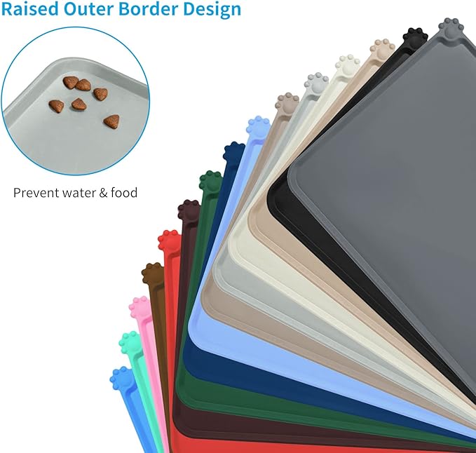 AUDWUD Silicone Waterproof Pet Feeding Mats,Anti Slip Bowl Pad, Dog Mat for Food and Water