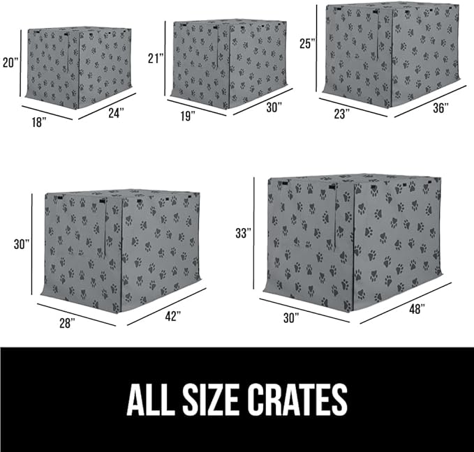 GORILLA GRIP Dog Crate Covers compatible with Amazon Basics Dog Crates, All Sides Open, Privacy Cover Fits 42" Wire Kennel, Breathable Mesh Windows, Light Reducing Puppy Training Cage Topper, Gray Paw