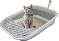 Collapsible Kitten Litter Box, 17.7 x 13.4 x 5 inch Open Cat Potty Pan with Scoop Foldable Shallow Cat Toilet Anti-Splashing Low Entrance Travel Litter Box with Falling Sand Pedal Grey