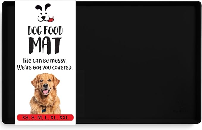 DogBuddy Dog Food Mat – Waterproof Dog Bowl Mat for Food and Water, Silicone Pet Feeding Mats for Floors, Non-Slip Placemat with High Edges for Dogs Bowls, Puppy Essentials (Small: 19"x12", Black)