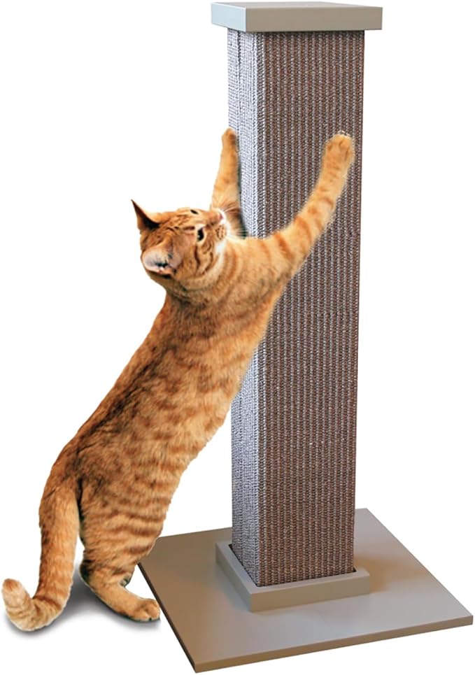 SmartCat Ultimate Scratching Post – Gray, Large 32 Inch Tower - Sisal Fiber, Simple Design - For All Cats