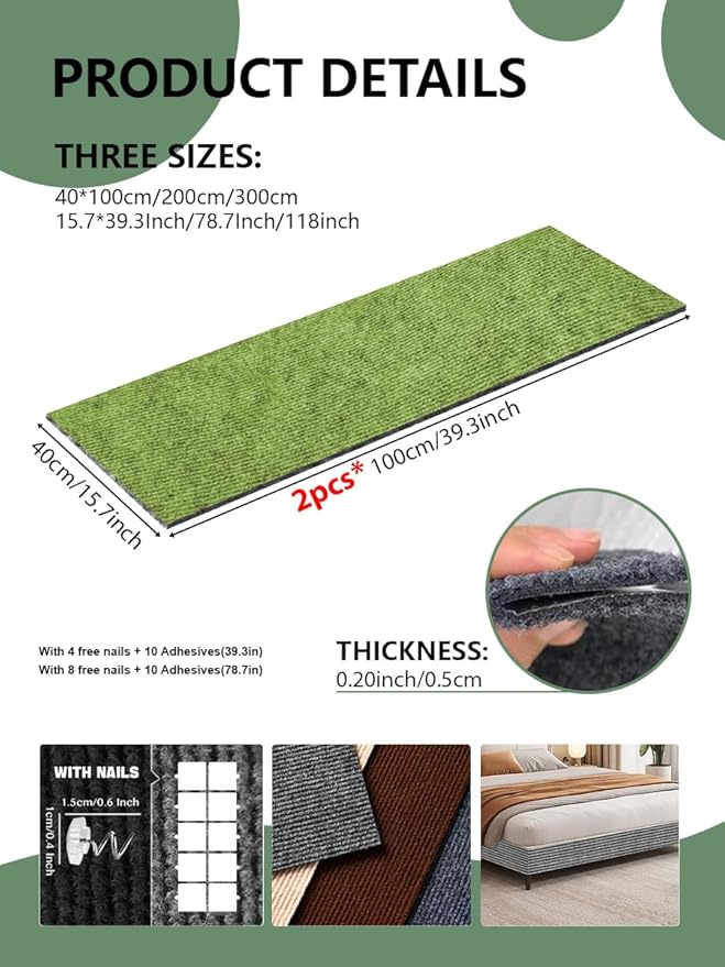 Cat Scratch Couch Furniture Protector, Adhesive Cat Scratch Pad Deterrent for Furniture, DIY Climbing Cat Scratcher Couch Protector from Cat Claws Scratching for Indoor (Green, 78.7x15.8Inch)