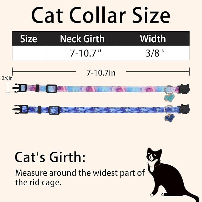 Cat Collar Breakaway, 2 Pack Cotton Cats Collars with Bells, Cute Heart Shaped for Girl Boy Kittens