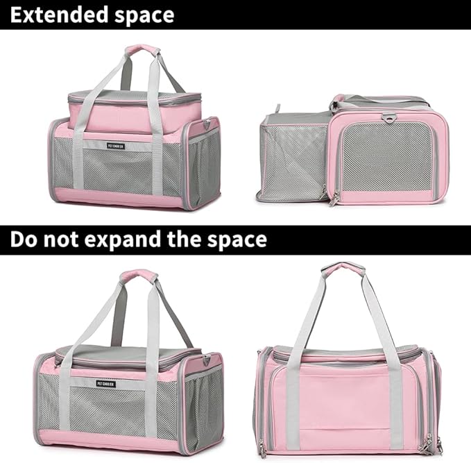 Airline Approved Pet Carrier for Cats and Small Dogs up to 15 lbs, Breathable Mesh, Portable Travel Bag for Bearded Dragon, Puppies Animal Hangbag, Rabbit Cage (Pink, Expandable)