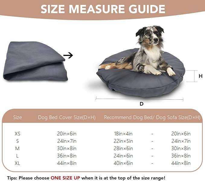 Dog Bed Cover Waterproof Replacement Machine Washable Covers for 20x20 Inch Dog Bed Heavy Duty Scratch Resistant Mattress Protector Pet Bed Round Grey Cover Only