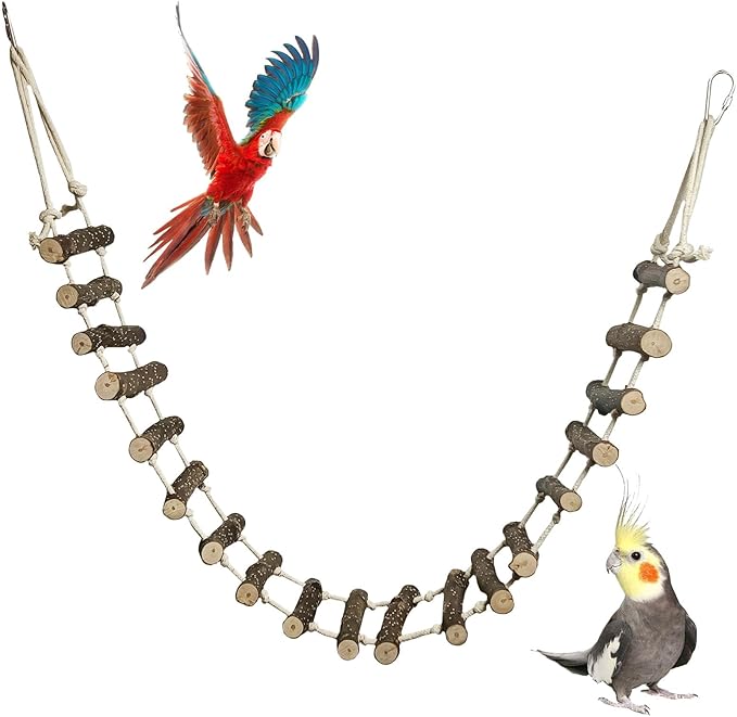 BNOSDM Wooden Bird Ladders Parrot Bridge Rope Ladder Bird Toy Pet Climbing Ladder Parakeet Cage Accessories Suit for Budgie, Lovebird, Conure, Cockatoo, Finch
