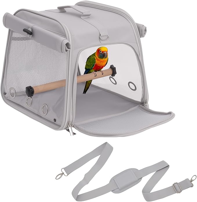 Portable Small Bird Travel Cage Carrier, Parrot Parakeet Cockatiels Bird Travel Cage, Lightweight Travel Bird Cage with Stand and Easy Clean Tray