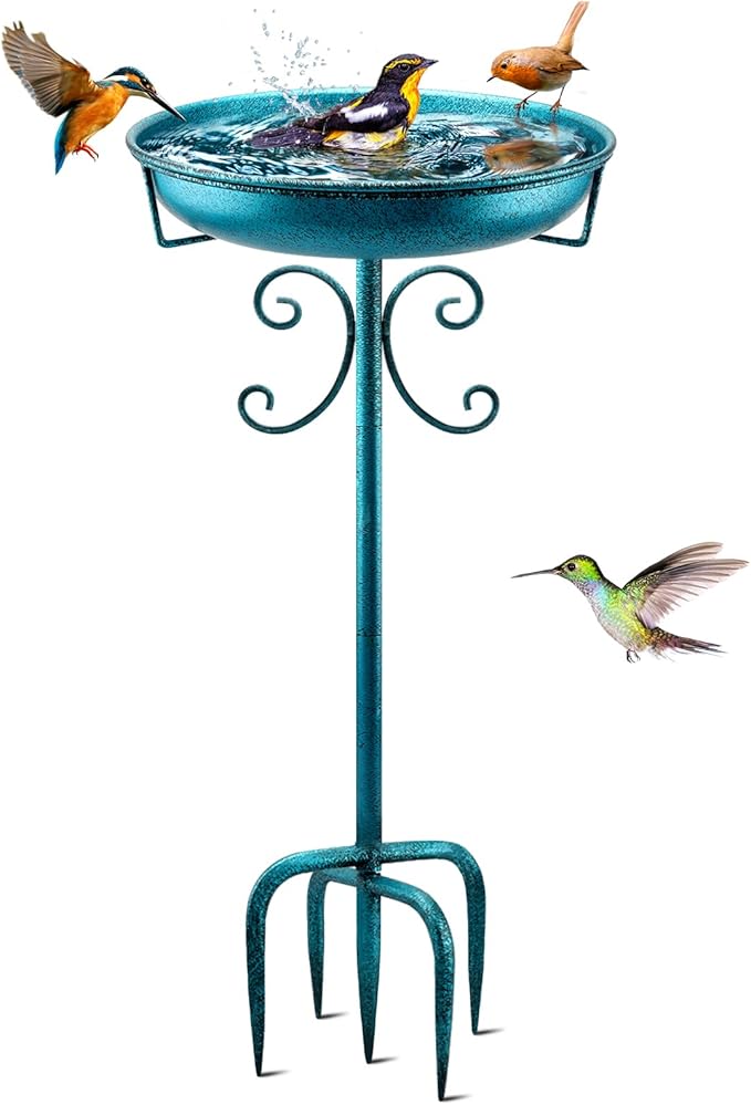 Daoeny 35In Metal Bird Bath for Outside, Vintage Freestanding Birdbaths & Birdfeeder, Bird Baths Feeder Bowl for Outdoors Garden Patio Yard Lawn Decor, Upgraded 5-Pronged Base (Blue)