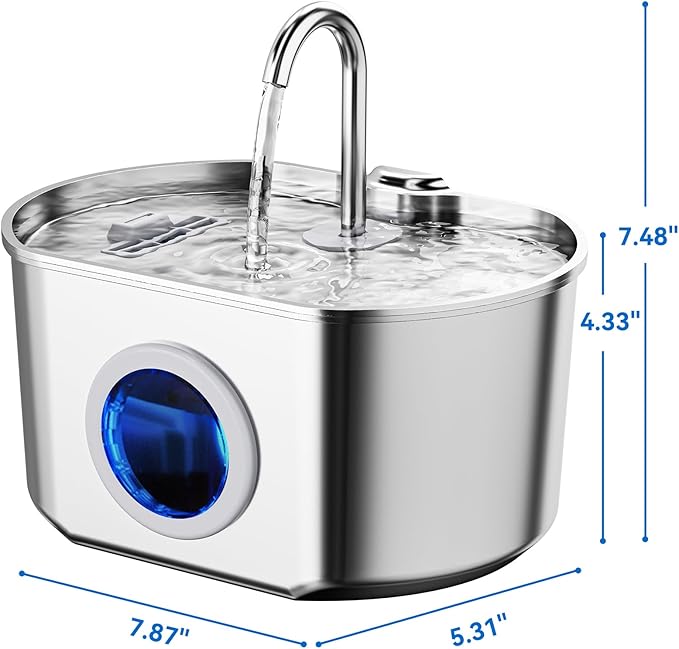 Cat Water Fountain Stainless Steel: 74oz/2.2L Cat Fountain for Drinking- Pet Water Fountain Inside - Automatic Dog Watering Dispenser Bowl - Pet Feeding & Watering Supplies - Water Level Window