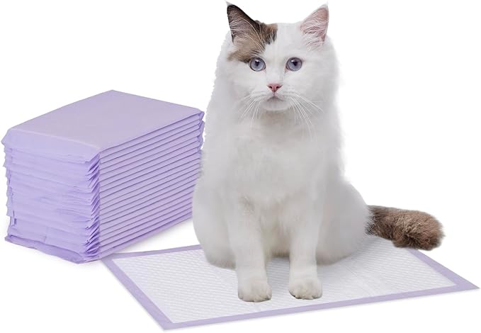 Amazon Basics Cat Litter Pee Pads, Odor Control with Fresh Scent, Super Absorbent, Multi Cat, Disposable, Universal Fit for Litter Box, Purple, 20 Count