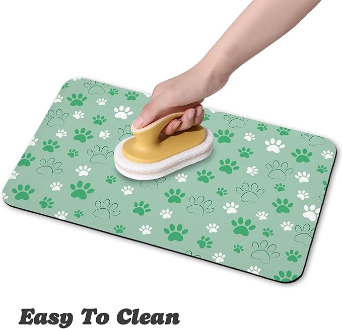 Dog Food Mat, Absorbent Water Bowl Mats Cat Pet Feeding Placemats Green 12 * 20 inch