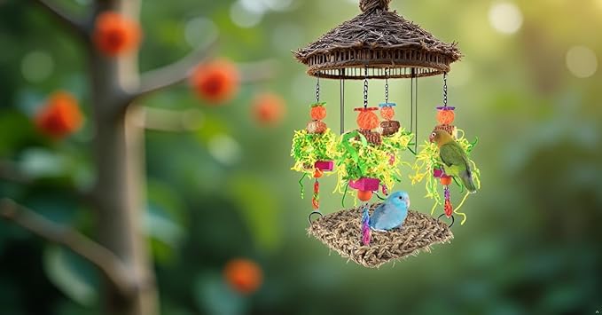 ERKOON Conure Toys, Bird Cockatiel Toys Foraging Swing Mat Parrot Climbing Hammock Wall with Colorful Toys for Birds Shredding Seagrass, Birds Cage Toy Accessories