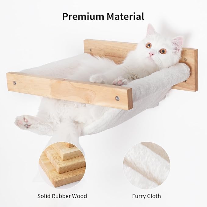 FUKUMARU Cat Hammock Wall Mounted, Kitty Beds and Perches, Wooden Cats Furniture, Stable Wall Shelves for Sleeping, Playing, Climbing, and Lounging