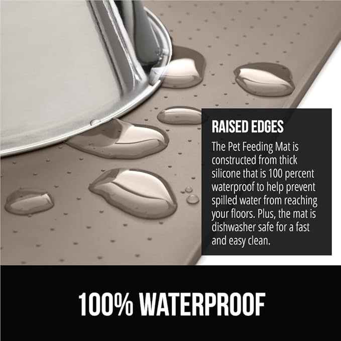 GORILLA GRIP 100% Waterproof Raised Edge BPA Free Silicone Pet Feeding Mat, Dog Cat Food Mats Contain Spills Protects Floors, Placemats for Cats and Dogs Water Bowl, Pets Accessories 23x15 Beige