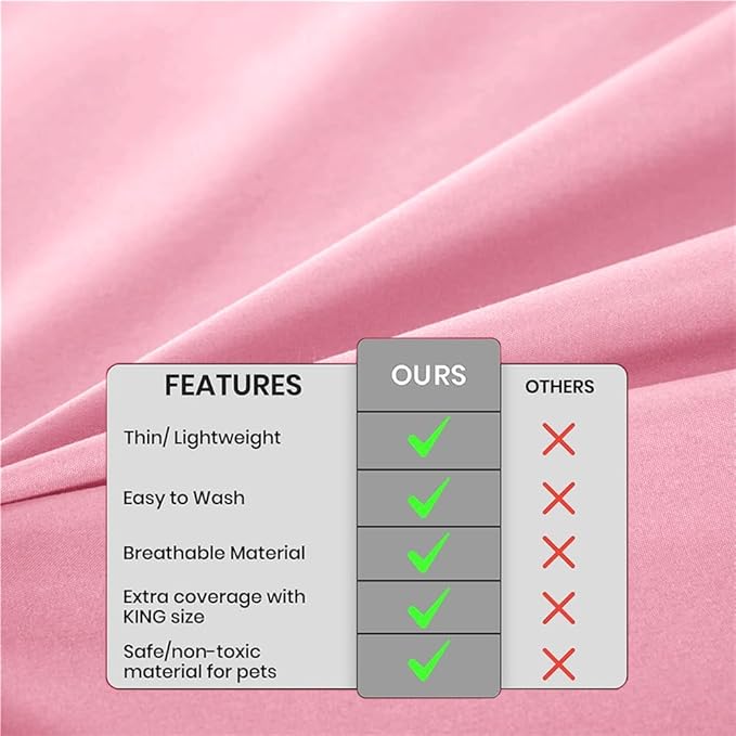 DUJUIKE Waterproof Bed Cover for Dog and Cats,Pet Hair Resistant Bed Sheet Cover, Protective Bed Liner Cover with 100% Waterproof Breathable Thin Fabric (Pink, King 98 * 90 inch)