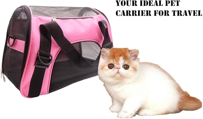 Cat Carrier,Soft-Sided Pet Travel Carrier for Cats,Dogs Puppy Comfort Portable Foldable Pet Bag Airline Approved (LightPink)