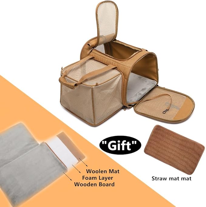 Pet Backpack Carrier for Small Dogs Medium Cats, Puppies,Breathable and Collapsible Design, Portable Travel Bag for Bearded Dragon,Rabbit Cage (Brown +One-Shoulder, Small)
