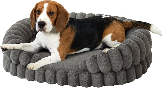 BALANCE Calming Dog Bed for Medium Sized Dogs, 30 Inches Oval Washable Pet Bed with Sides, Orthopedic Pet Couch Sofa with Non-Slip Bottom, Gray