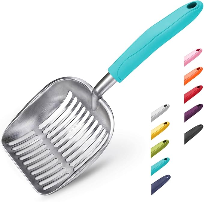 WePet Cat Litter Scoop, Aluminum Alloy Sifter, Kitty Metal Scooper, Deep Shovel, Long Handle, Poop Sifting, Kitten Pooper Lifter, Durable, Heavy Duty, for Litter Box