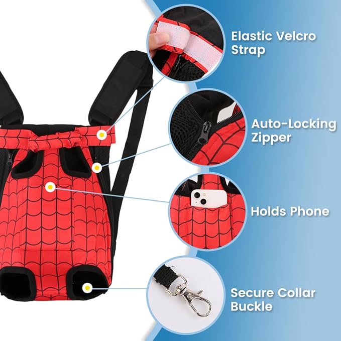 Dog Backpack Carrier, Front Pocket for Essentials, Pet Sling Front Backpack for Small Medium Dogs 10-16 Lbs, Legs Out, Adjustable Wearable Puppy Chest Travel Bag, Easy-Fit for Hiking/Walking/Camping