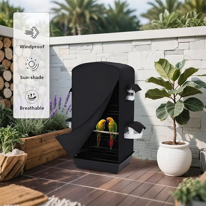 Bird Cage Cover for Night - Black Birdcage Cover with 4 Access Windows -Insulated Birdcage Cover with Dust Protection- Fits Parakeet, Cockatiel & Conure Medium Cages(17.7x13.4x32.3 inch)