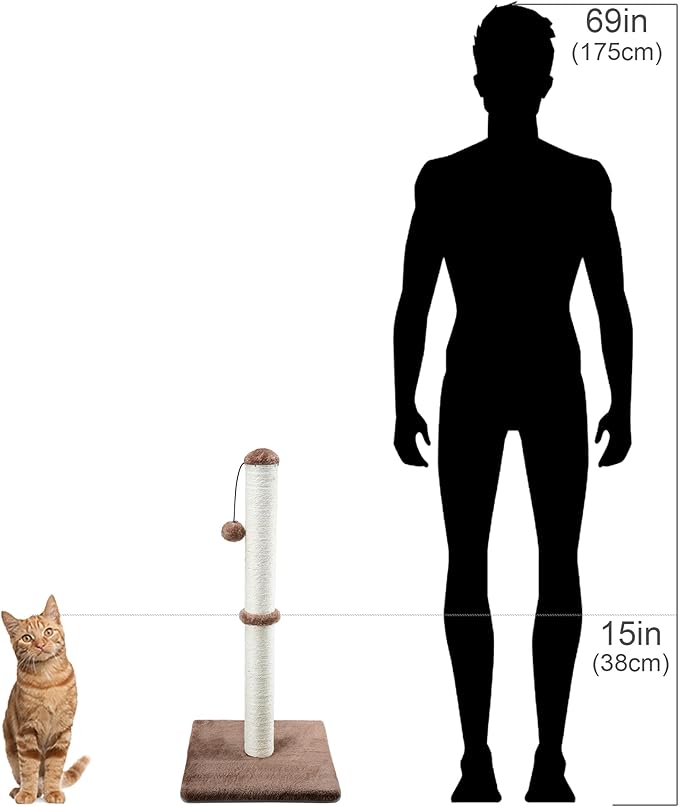 Dimaka 29" Tall Cat Scratching Post, Claw Scratcher with Sisal Rope and Covered with Soft Smooth Plush, Vertical Scratch [Full Strectch] for Standard Size Cats (Dark Brown, 29 inches for All Cats)