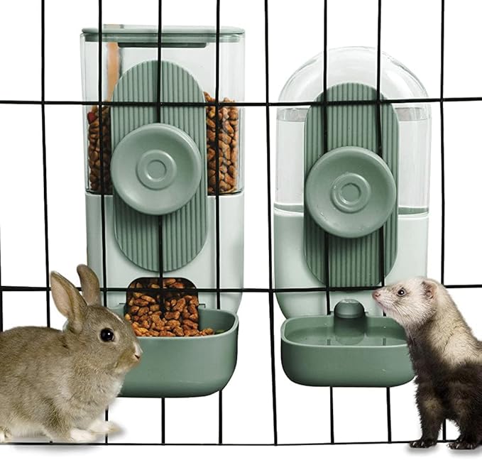Hanging Automatic Food and Water Dispenser, Gravity Rabbit Feeder Set, Cage Cat and Bunny Food Bowl (Cage Grid Spacing Over 1.2'')