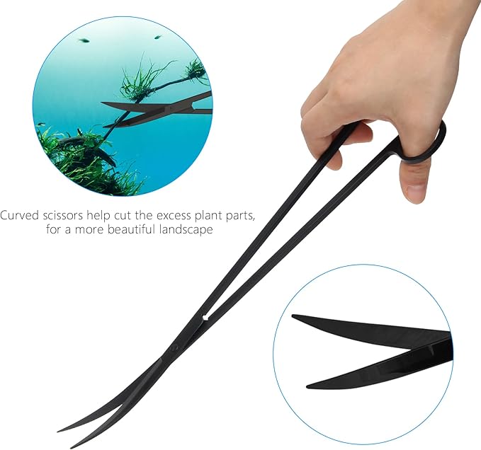 Aquarium Aquascape Tools Kit 15in, 4 in 1 Anti-Rust Aquatic Plant Aquascaping Tool Stainless Steel Tweezer Scissor Spatula for Aquarium Tank Clean Fish Tank Aquascape Accessories Set (black)