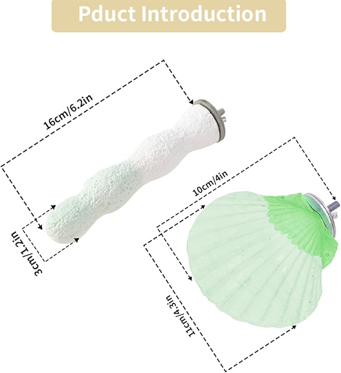Bird Perches for Cage, Abrasive Surface High Calcium Mineral Parrot Perch Stand - Bird Nail File for Claw & Beak Health, Colorful Ceramic Bird Cage Accessories (Green, Coral)