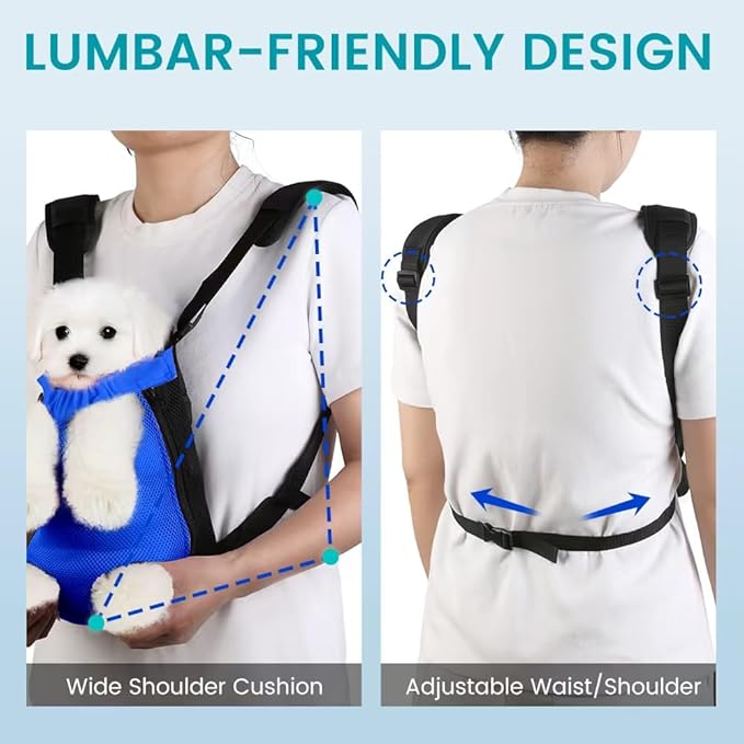 Dog Backpack Carrier, Adjustable Pet Front Carriers, Legs Out Carrying Sling Travel Bag for Small Medium Dogs 2.5-4 Lbs, Soft Wearable Puppy Chest Carry Backpacks for Walking/Hiking/Camping/Traveling