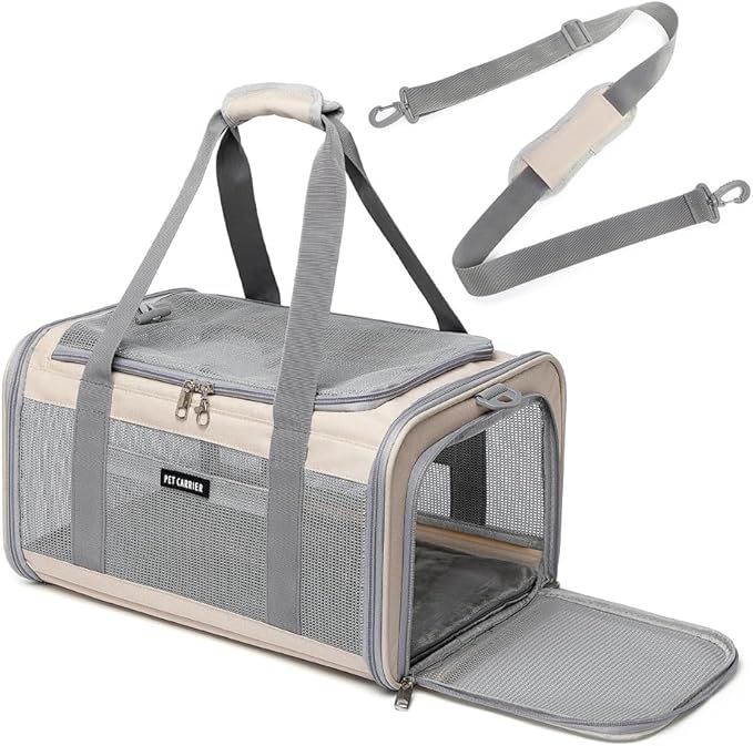 Airline Approved Pet Carrier for Cats and Small Dogs, Breathable and Collapsible Design, Portable Travel Bag for Bearded Dragon, Puppies Animal Hangbag, Rabbit Cage Cage (Khaki, Small)