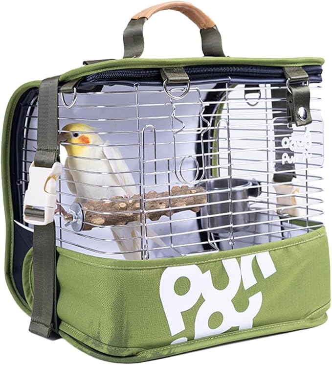 Bird Carrier Travel Cage 12in Small Bird Cage 4 in 1 Bird Backpack with Perch Parakeet Cage Durable Stainless Steel Frame Breathable & Portable, for Green Cheek, Cockatiel, Parrot