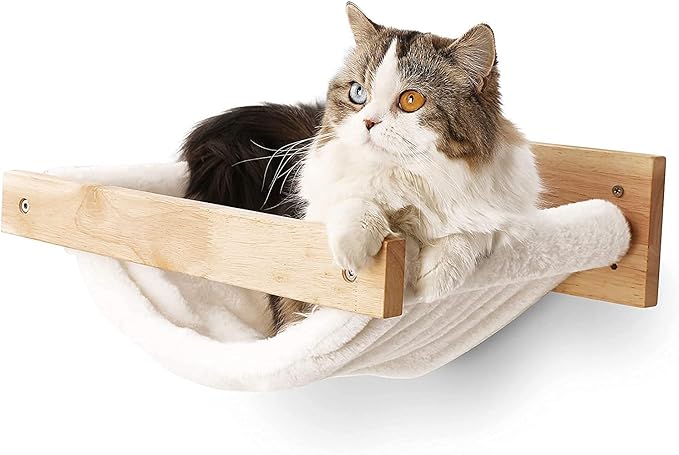 FUKUMARU Cat Hammock Wall Mounted, Kitty Beds and Perches, Wooden Cats Furniture, Stable Wall Shelves for Sleeping, Playing, Climbing, and Lounging