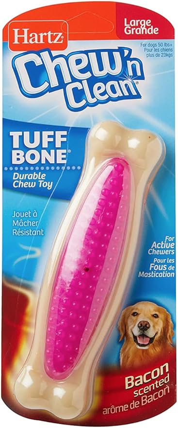 Hartz Chew 'n Clean Tuff Bone Bacon Scented Dental Dog Chew Toy - Large