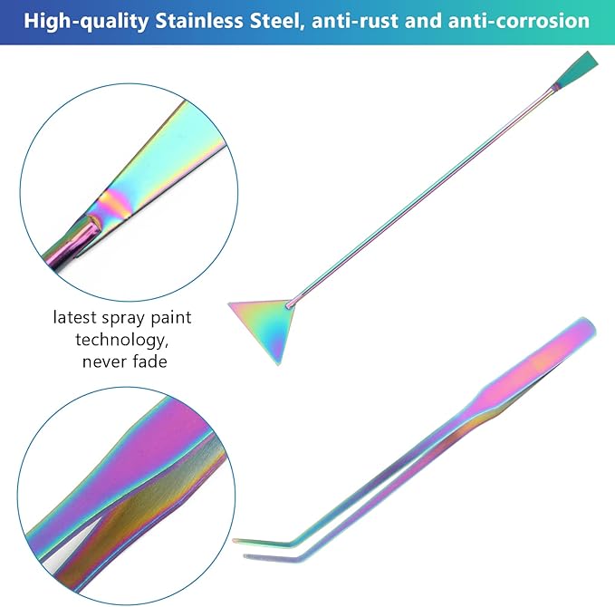 Aquarium Aquascape Tools Kit 15 in, 4in1 Anti-Rust Aquatic Plant Aquascaping Tool Stainless Steel Silver Tweezer Scissors Spatula for Aquarium Tank Clean (15in, Colorful)