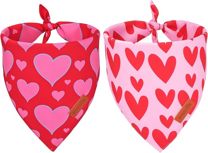 PTDECOR Valentine Dog Bandana, Reversible Valentine Pet Scarf, Multi Size, Red Heart Bandanas for Large X-Large Dogs (X-Large)