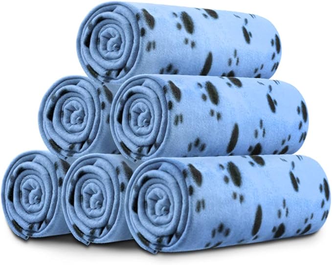 Comsmart Dog Blankets for Small Dogs, 6 Pack Puppy Blanket Cute Paw Print Pet Blanket for Dog, Puppy, Cat, Kitten, 39x35 inches, Blue