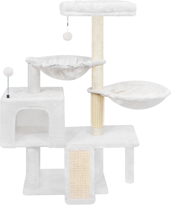 ROYPET Cat Tree with Cat Condo and Two Hammocks, Cat Tower with Scratching Posts and Scratching Pads, Beige