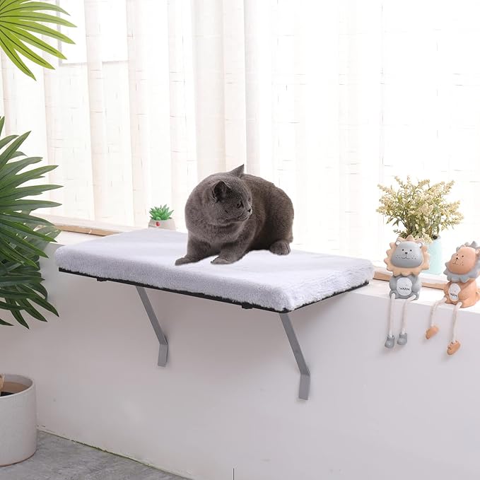 Cat Window Perch, Hammock Seat for Indoor Cats, Pet Cat Bed Shelf for Window Sill (Grey)
