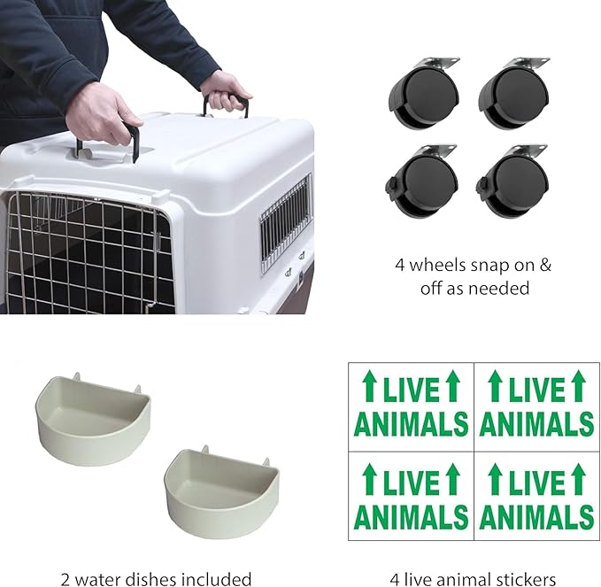 SportPet Designs Plastic Kennels Rolling Plastic Wire Door Travel Dog Crate, XXL