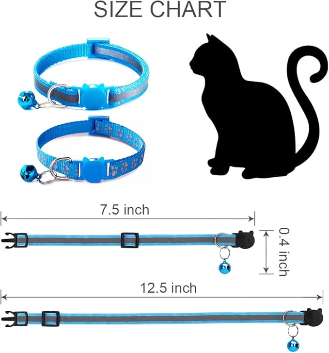 Black Reflective Cat Collar with Bells, [2 Pack] Break Away Kitten Collar with Bells, Breakaway Cat Collar for Boy Cats Kitty