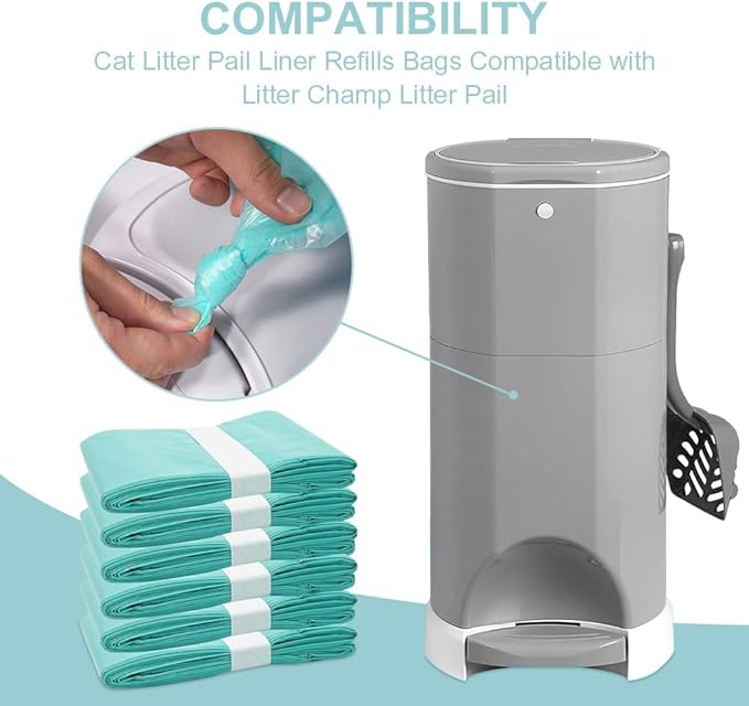 Cat Litter Pail Liner Refills Bags Compatible with Litter Champ Litter Pail, Lightly Scented, Green, 6 Count
