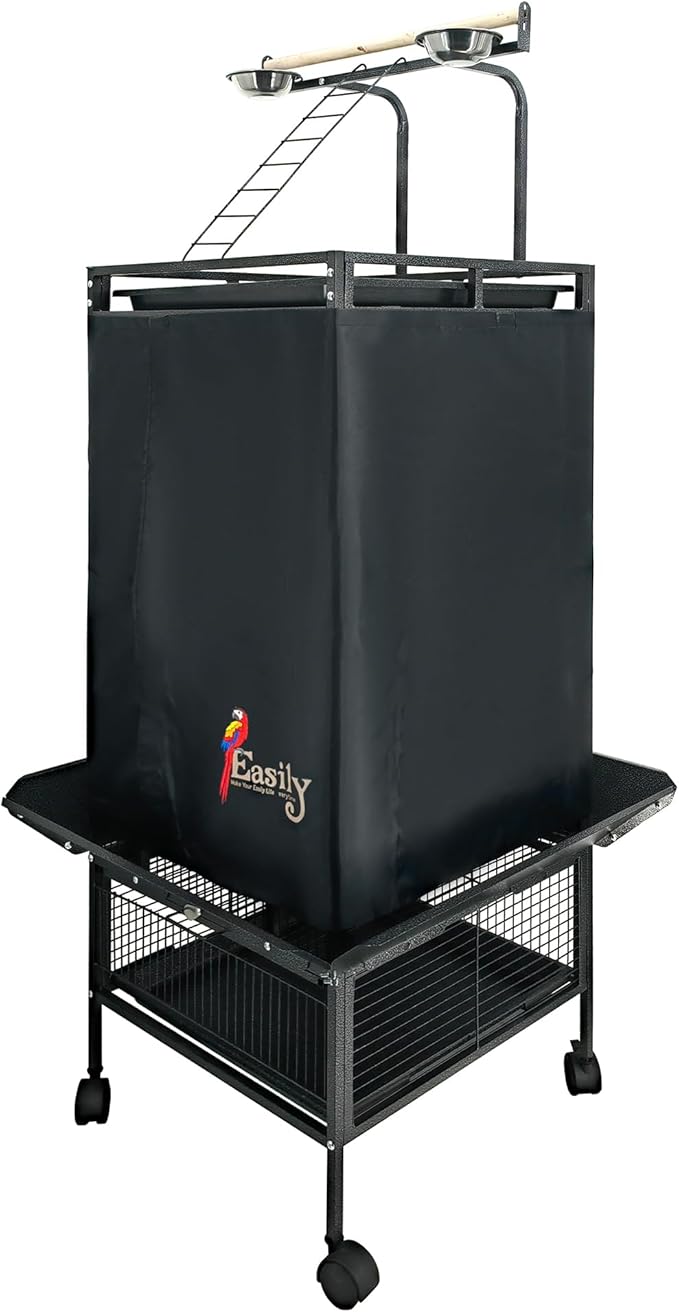 Easily Bird Cage Cover for Large Bird Cage with Play Top, Good Night Birdcage Covers, Black, 61"