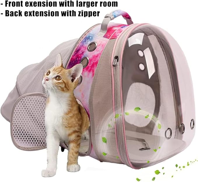 Galaxy Pink Dual Expandable Cat Backpack Carrier, Fit up to 20 lbs, Expandable Pet Carrier Backpack for Large Fat Cat and Small Puppy