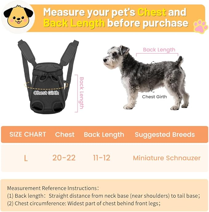 Inspack Dog Backpack Carrier/Cat Carrier, Adjustable Pet Front Carriers Travel Bag for Puppy Medium Dogs, Legs Out, Soft Ventilated Dog Chest Carry Backpacks for Hiking/Camping, 7-11 lbs, Black