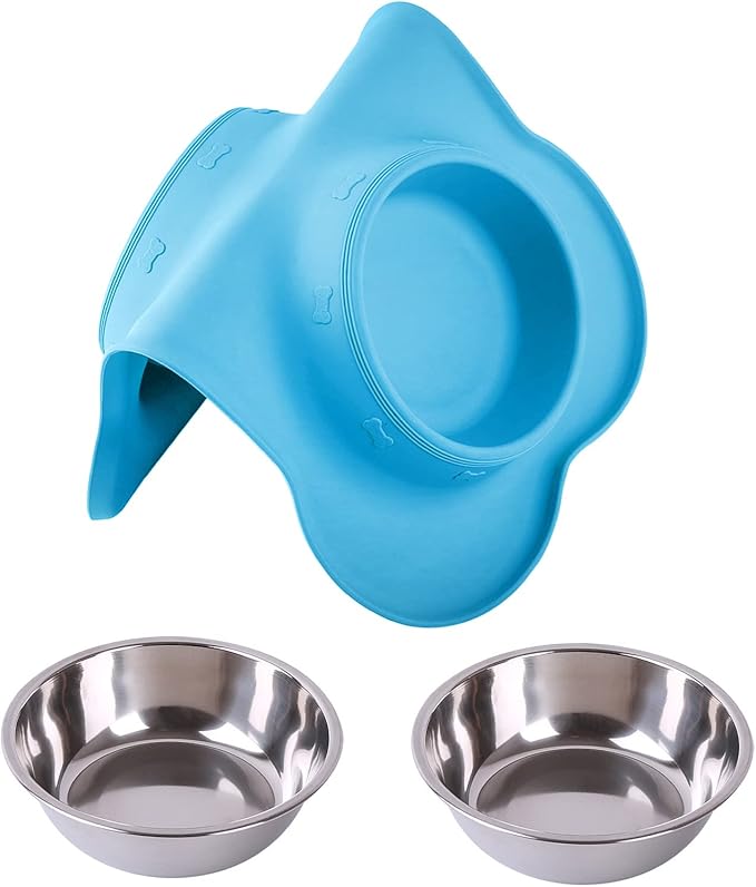 Hubulk Pet Dog Bowls 2 Stainless Steel Dog Bowl with No Spill Non-Skid Silicone Mat + Pet Food Scoop Water and Food Feeder Bowls for Feeding Small Medium Large Dogs Cats Puppies (Medium, Turquoise)