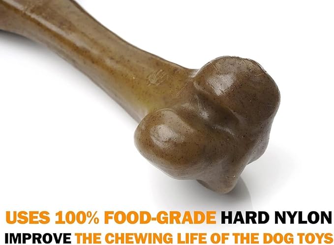 Tough Dog Toys for Aggressive Chewers, Indestructible Dog Toys, Nylon Dog Bones, Durable Tough Puppy Teething Toys, Interactive Dog Toys for Medium Large Breed, Best Gift for Dogs, Beef Flavor